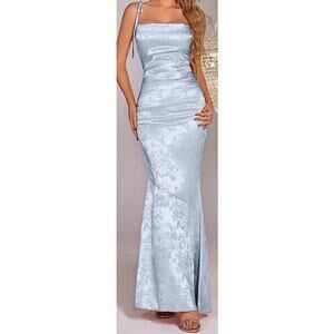 NWT GLNEGE Women's Satin Bodycon Maxi Dress Formal Evening Party Dress Size Sm